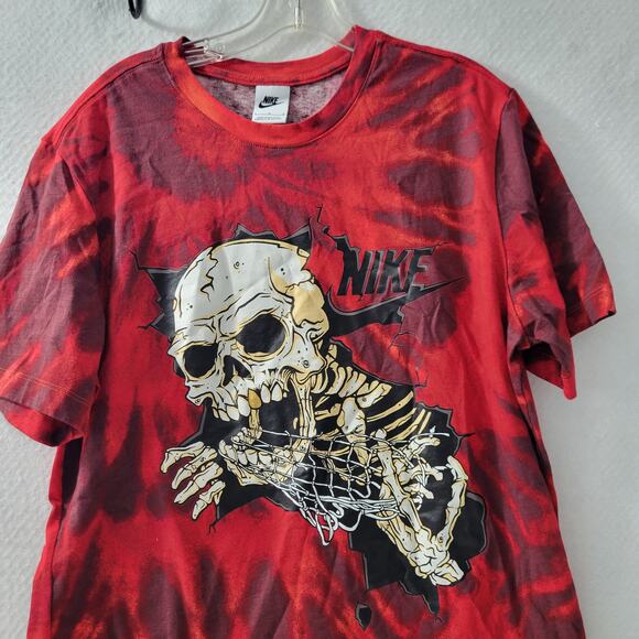Nike Men's Red Tie Dyed With Skeleton Graphics T Shirt Size L 52924-0804 - Picture 2 of 8
